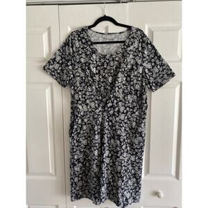 Peter Hahn Womens EU22 Black Daisy Green Cotton Short Sleeve Dress